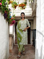 WOMEN'S FLORAL PRINT COTTON SALWAR SUIT SET WITH DUPATTA