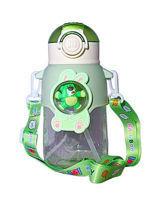 BPA Free Cartoon Doll Strawberry Bear Strap Kettle Student Kids Outdoor Portable Anti-fall Plastic Water Bottle with Straw