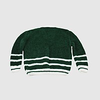 (4-5 Years) Baby Handknitted Woolen Full Sleeves Sweater, Green and White Striped