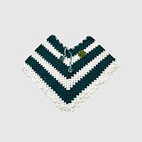 (3-4 Years) Handknitted Kids Woolen Poncho, Dark Green and White Striped Pattern