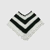 (4-5 Years) Baby Girl Woolen Poncho, Handknitted, White and Green