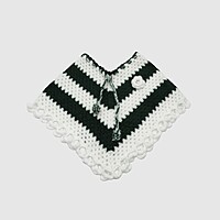(4-5 Years) Baby Girl Woolen Poncho, Handknitted, White and Green