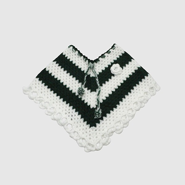 (4-5 Years) Baby Girl Woolen Poncho, Handknitted, White and Green