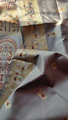 grey with maroon red meena work Baluchari saree on pure Mulberry silk