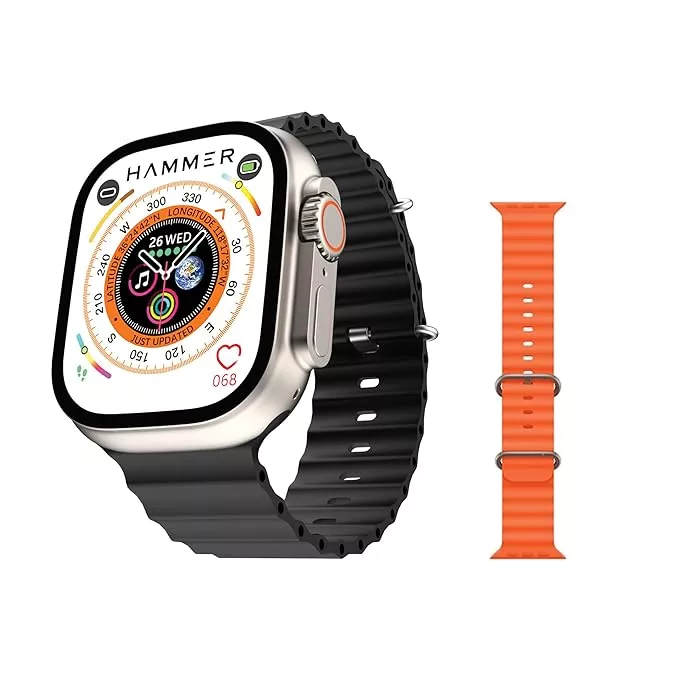HAMMER Ultra Classic 2.01" Always on Display, Bluetooth Calling Smart Watch, Wireless Charging, 1 Extra Strap, Raise to Wake, in-Built Games