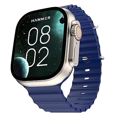 HAMMER Active 2.0 1.95" Display Bluetooth Calling Smart Watch with Metal Body, in-Built Games, Wireless Charging, AOD, 600 NITS Brightness (Blue)
