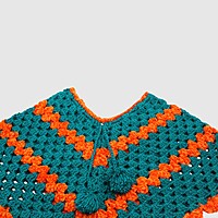 (3-4 Years) Handknitted Woolen Kids Poncho, Teal and Orange