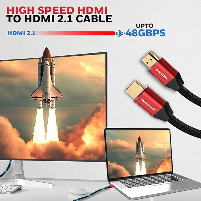Honeywell HDMI Cable 2.1 with Ethernet, 8k@60Hz, 4K@120Hz UHD Resolution, (9.8ft/3M), 48 GBPS Transmission Ultra High Speed, Dolby DTS, eARC, 3D,Male- Honeywell HDMI Cable 2.1 with Ethernet, 8k@60Hz, 4K@120Hz UHD Resolution, (9.8ft/3M), 48 GBPS Transmission Ultra High Speed, Dolby DTS, eARC, 3D,Male-