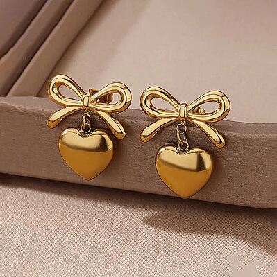 Anti Tarnish Bow-Heart Themed Earrings Anti Tarnish Bow-Heart Themed Earrings