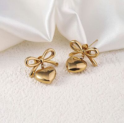 Anti Tarnish Bow-Heart Themed Earrings Anti Tarnish Bow-Heart Themed Earrings
