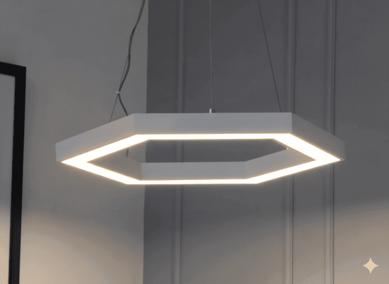 LED Hanging Light 50x70mm 18Ft Hexagon - 180W White Body (WW)