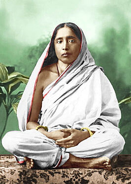 Holy Mother Sri Sarada Devi Photo - Studio with Lily Plant