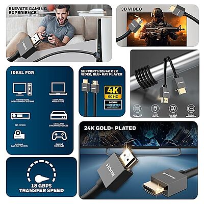 Honeywell HDMI Cable v2.0 with Ethernet, 3D/4K@60Hz Ultra HD Resolution, 2 Mtr, 18 GBPS Transmission Speed, High-Speed, Compatible with all HDMI Devic