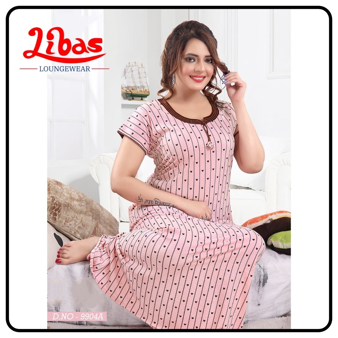 Baby pink hosiery cotton nighty in geometric prints all over from libas loungewear - AL307 Baby pink hosiery cotton nighty in geometric prints all over from libas loungewear - AL307
