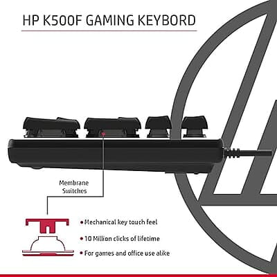 HP K500F Backlit Membrane Wired Gaming Keyboard with Mixed Color Lighting, Metal Panel with Logo Lighting, 26 Anti-Ghosting Keys, and Windows Lock Key HP K500F Backlit Membrane Wired Gaming Keyboard with Mixed Color Lighting, Metal Panel with Logo Lighting, 26 Anti-Ghosting Keys, and Windows Lock Key