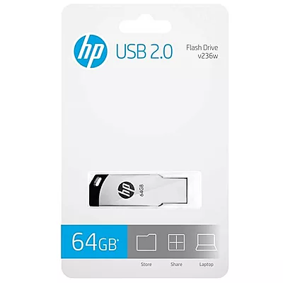 HP v236w USB 2.0 64GB Pen Drive, Metal, Silver