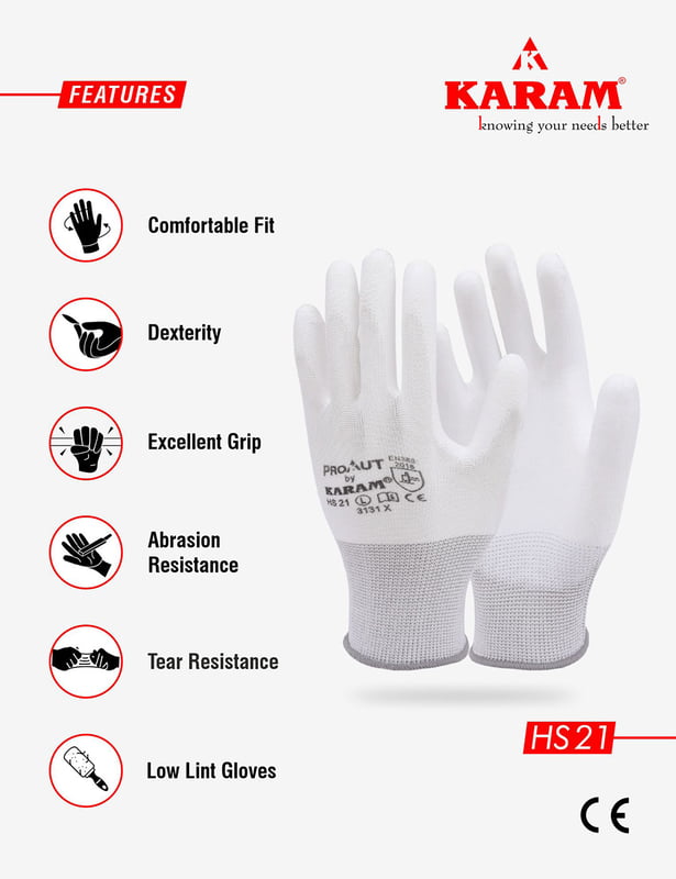 Karam White Polyester Liner with White PU Coati