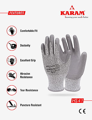 Karam Cut Resistance with Grey PU Coating Glove, HS41