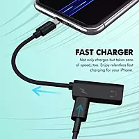 Portronics iKonnect One 2-in-1 8Pin to Aux Audio Adapter with Charging and Music Play for All iOS Mobile Phone Devices , 12cm Wire(Black)