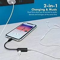 Portronics iKonnect One 2-in-1 8Pin to Aux Audio Adapter with Charging and Music Play for All iOS Mobile Phone Devices , 12cm Wire(Black)