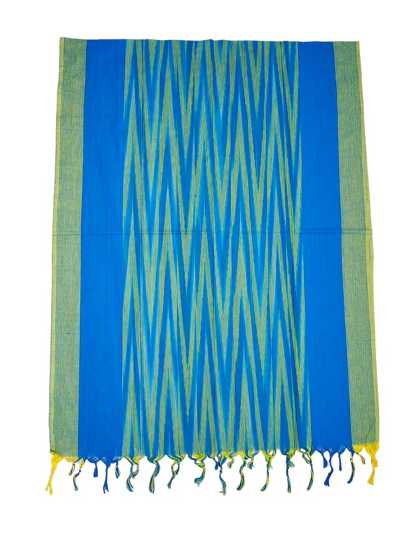 Blue & Green Ikkat Unstitched Handloom Cotton Salwar kameez dress material with dupatta for Women