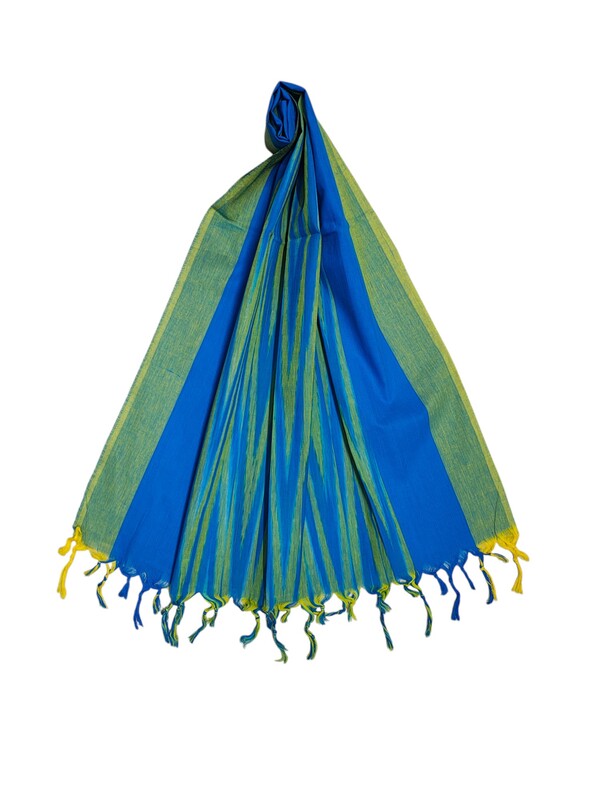 Blue & Green Ikkat Unstitched Handloom Cotton Salwar kameez dress material with dupatta for Women