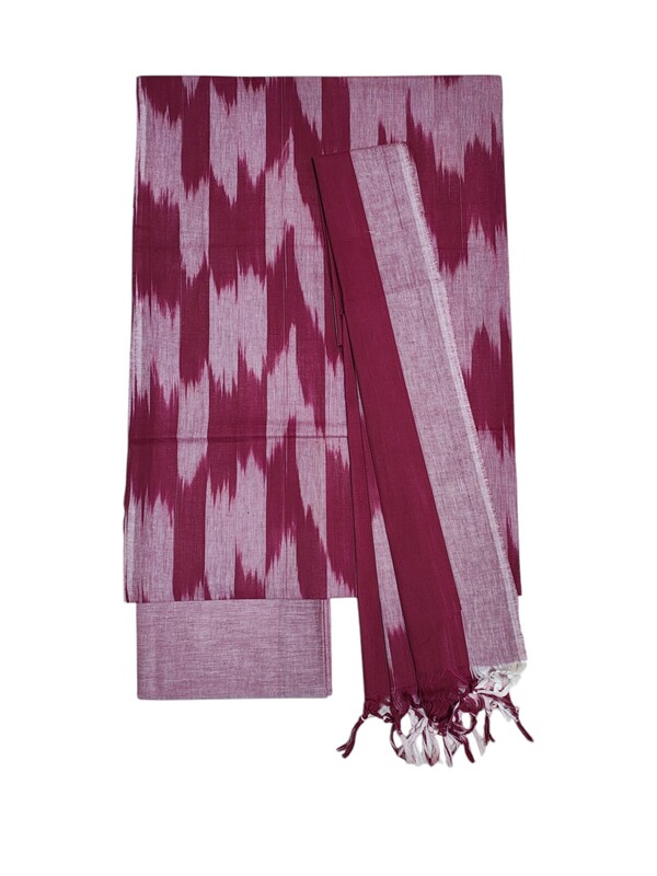 Maroon Pochampally Ikkat Unstitched Handloom Cotton Salwar kameez dress material set for Women