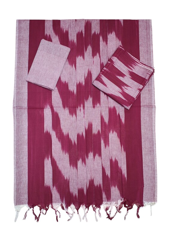 Maroon Pochampally Ikkat Unstitched Handloom Cotton Salwar kameez dress material set for Women