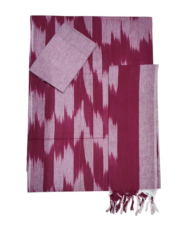 Maroon Pochampally Ikkat Unstitched Handloom Cotton Salwar kameez dress material set for Women