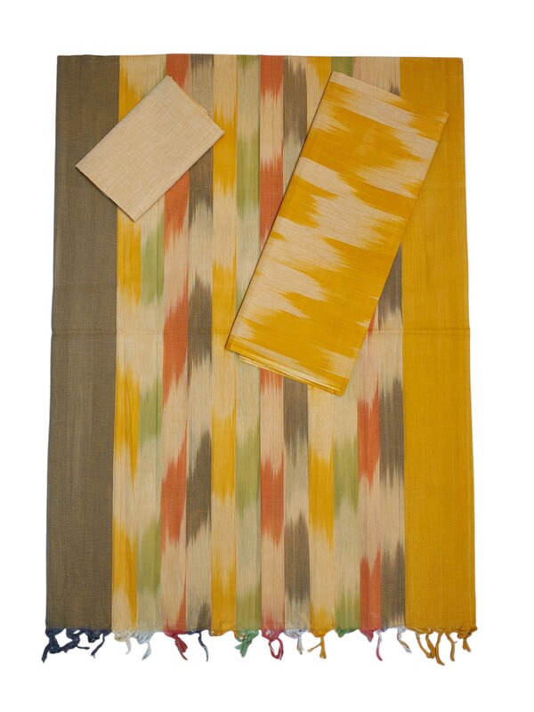 Mustard Pochampally Ikkat Cotton Unstitched Salwar Suit Set with Dupatta