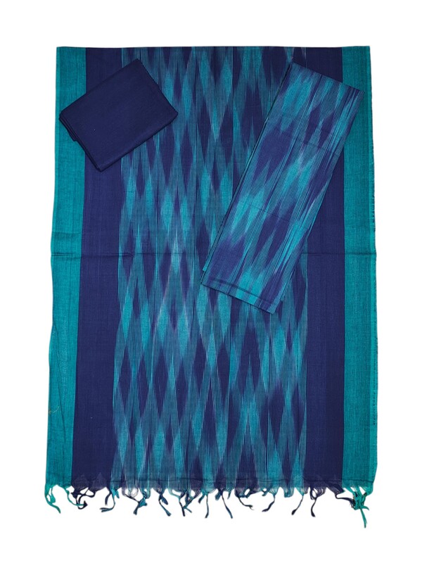 Light Blue Ikkat Cotton Unstitched Salwar Suit Dress Material with Dupatta