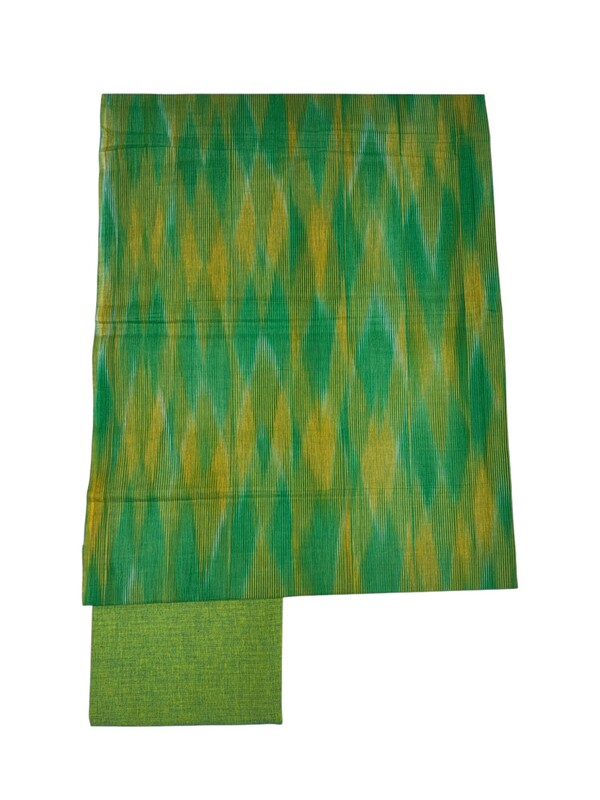 Olive Green Pochampally Ikkat Cotton Unstitched Salwar Suit Dress Material with Dupatta