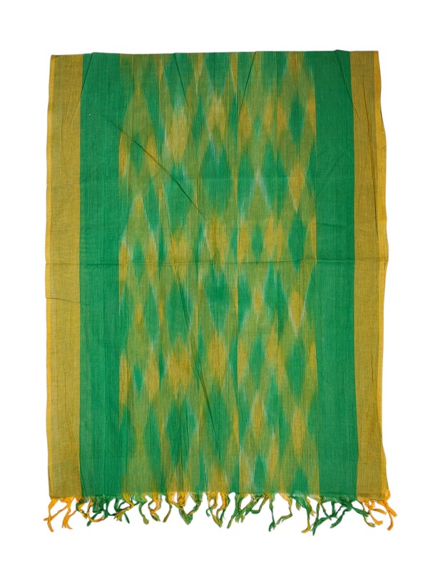 Olive Green Pochampally Ikkat Cotton Unstitched Salwar Suit Dress Material with Dupatta