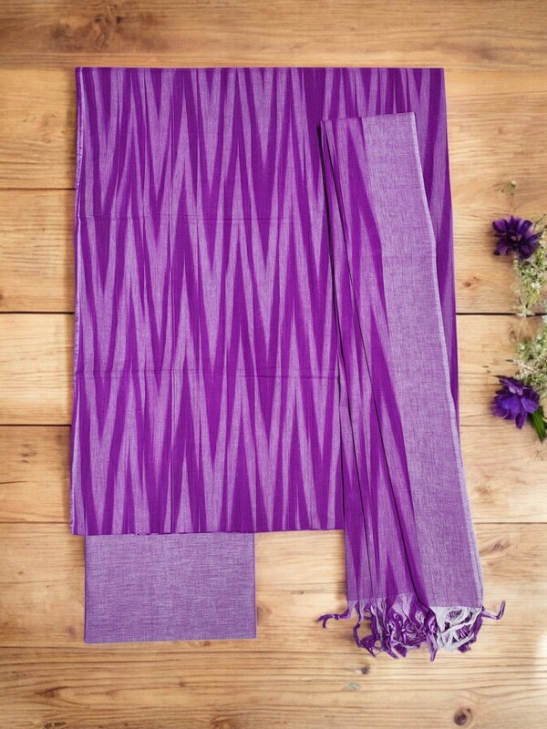 Lavender Ikkat Cotton Unstitched Salwar Suit Dress Material with Dupatta