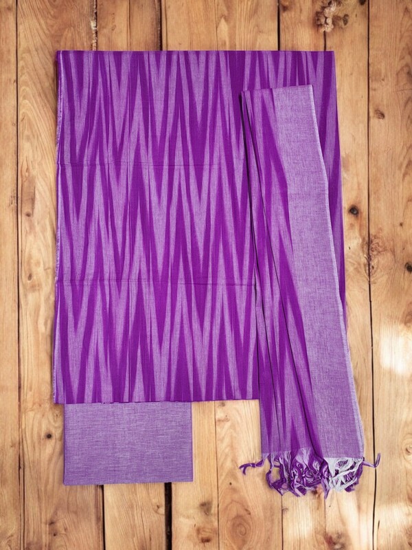 Lavender Ikkat Cotton Unstitched Salwar Suit Dress Material with Dupatta