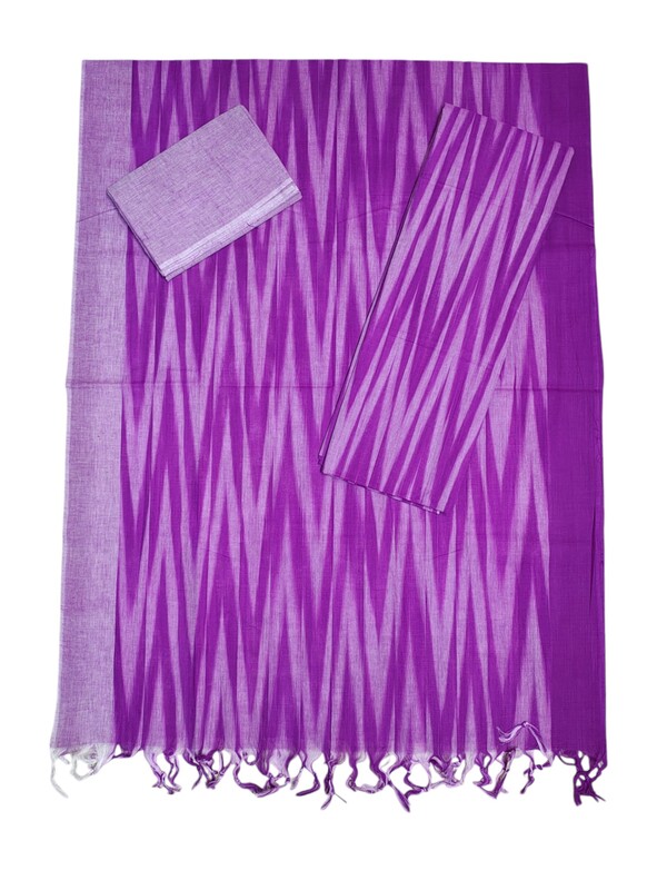 Lavender Ikkat Cotton Unstitched Salwar Suit Dress Material with Dupatta