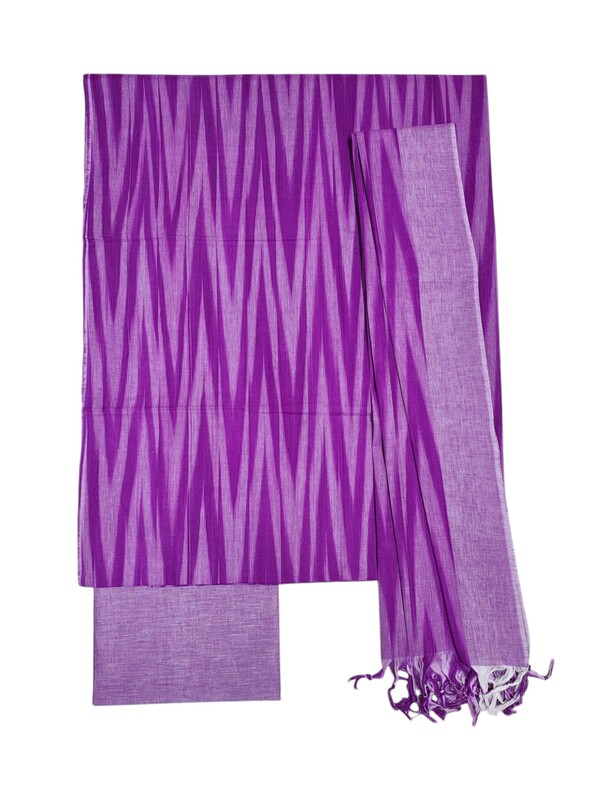 Lavender Ikkat Cotton Unstitched Salwar Suit Dress Material with Dupatta