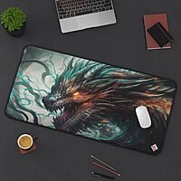 Sublimation Printed Fierce Dragon Desk Mat - Fire Breathing Dragon Desk 400x900x3mm