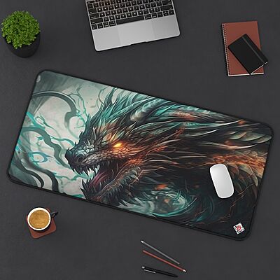 Sublimation Printed Fierce Dragon Desk Mat - Fire Breathing Dragon Desk 400x900x3mm Sublimation Printed Fierce Dragon Desk Mat - Fire Breathing Dragon Desk 400x900x3mm
