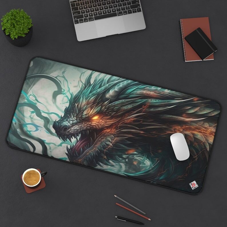 Sublimation Printed Fierce Dragon Desk Mat - Fire Breathing Dragon Desk 400x900x3mm Sublimation Printed Fierce Dragon Desk Mat - Fire Breathing Dragon Desk 400x900x3mm