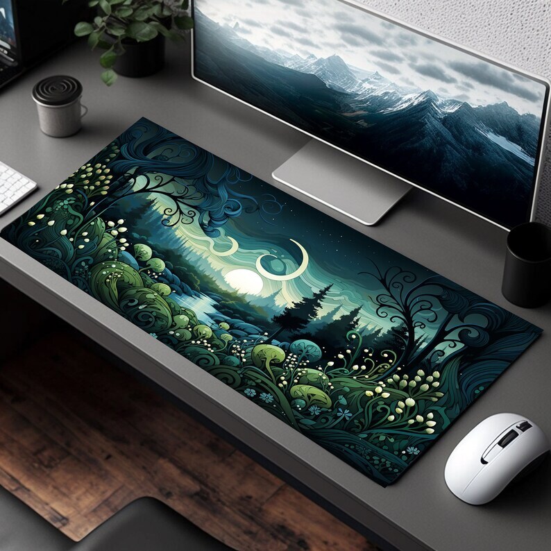 Sublimation Printed Secluded Forest Tranquility Oversized Desk Mat, Aesthetic Mousepad 300x700x2mm Sublimation Printed Secluded Forest Tranquility Oversized Desk Mat, Aesthetic Mousepad 300x700x2mm