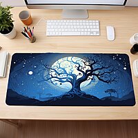 Sublimation Printed Mystic Blue Midnight Desk Mat, Full Moon Mousepad 300x600x3mm