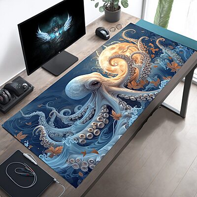 Sublimation Printed White Octopus Desk Mat, Octopi Moon Mouse Pad Size(800mmx300mmx3mm) Sublimation Printed White Octopus Desk Mat, Octopi Moon Mouse Pad Size(800mmx300mmx3mm)