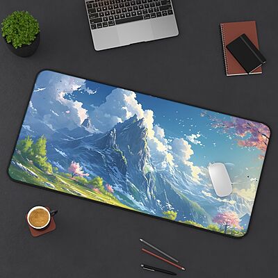 Sublimation Printed Lofi Anime Desk Mat | Cute Mountains and Trees Landscape 300x600x3mm Sublimation Printed Lofi Anime Desk Mat | Cute Mountains and Trees Landscape 300x600x3mm
