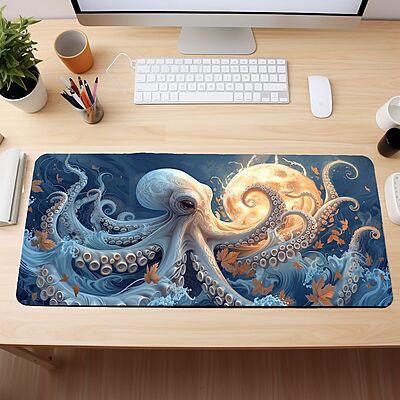 Sublimation Printed White Octopus Desk Mat, Octopi Moon Mouse Pad Size(800mmx300mmx3mm) Sublimation Printed White Octopus Desk Mat, Octopi Moon Mouse Pad Size(800mmx300mmx3mm)