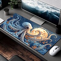 Sublimation Printed White Octopus Desk Mat, Octopi Moon  Mouse Pad  Size(800mmx300mmx3mm)
