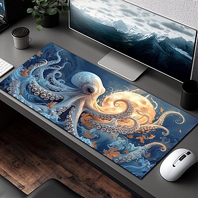 Sublimation Printed White Octopus Desk Mat, Octopi Moon Mouse Pad Size(800mmx300mmx3mm) Sublimation Printed White Octopus Desk Mat, Octopi Moon Mouse Pad Size(800mmx300mmx3mm)