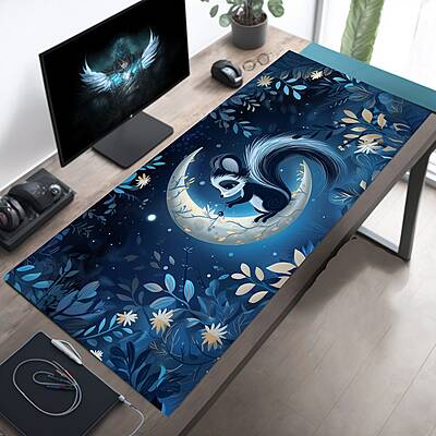 Sublimation Printed Cute Baby Skunk on Crescent Moon, Cute Desk Decor 400x900x2mm Sublimation Printed Cute Baby Skunk on Crescent Moon, Cute Desk Decor 400x900x2mm