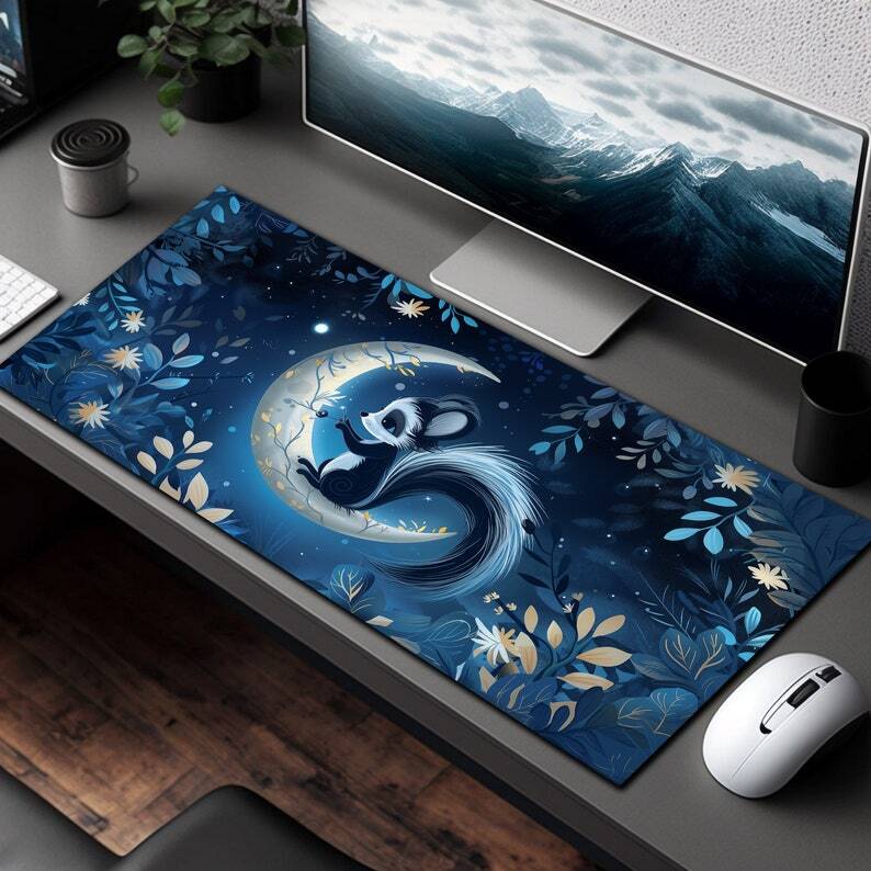Sublimation Printed Cute Baby Skunk on Crescent Moon, Cute Desk Decor 400x900x2mm Sublimation Printed Cute Baby Skunk on Crescent Moon, Cute Desk Decor 400x900x2mm