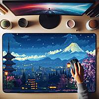 Sublimation Printed Pixel Art Desk Mat, Scenic Japanese City at Night Led Gaming  Mousepad Size (800 mm x 300 mm x 2 mm)